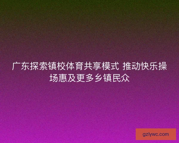 广东探索镇校体育共享模式 推动快乐操场惠及更多乡镇民众